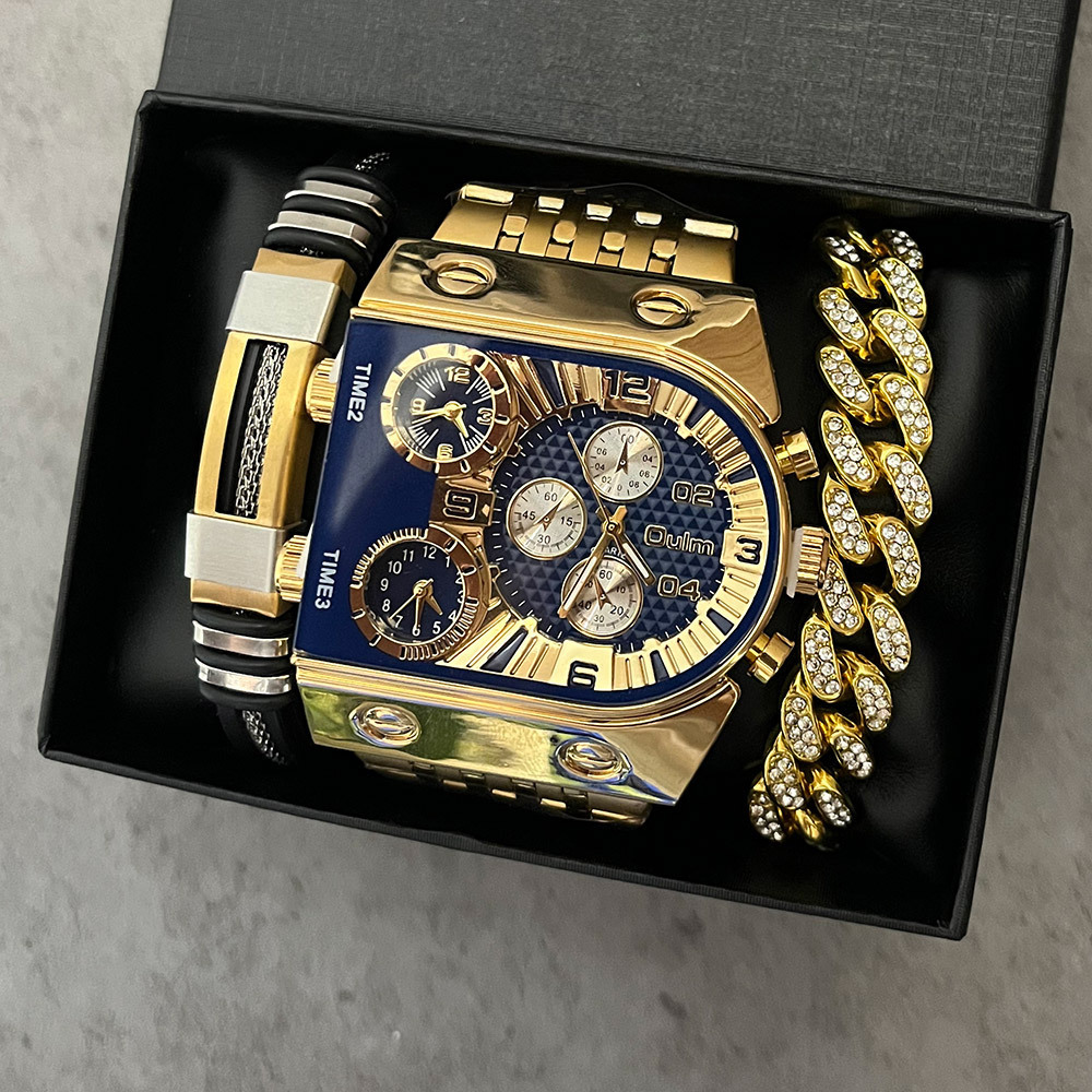 Luxury Watch Zone - Men's luxury rectangular gold silver large