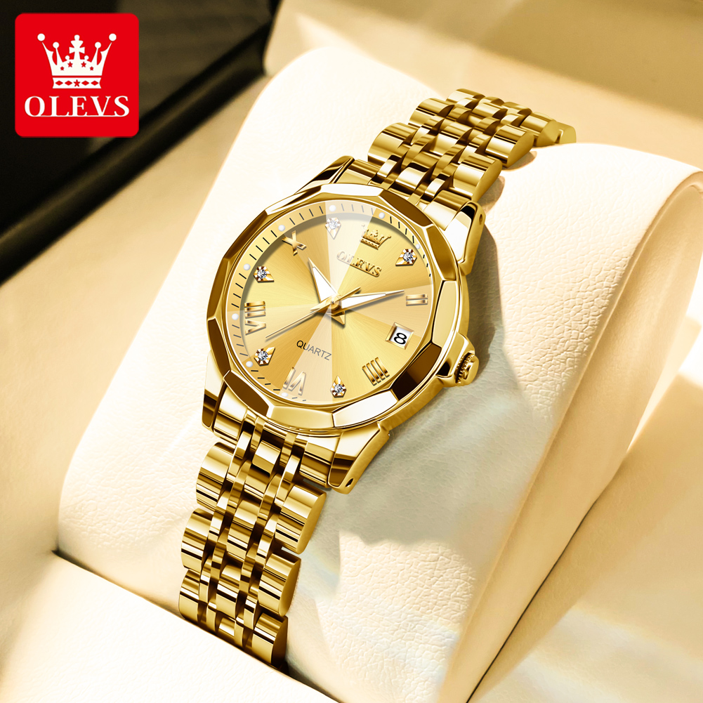 Luxury Watch Logos - OLEVS Fashion Golden Watch for Women