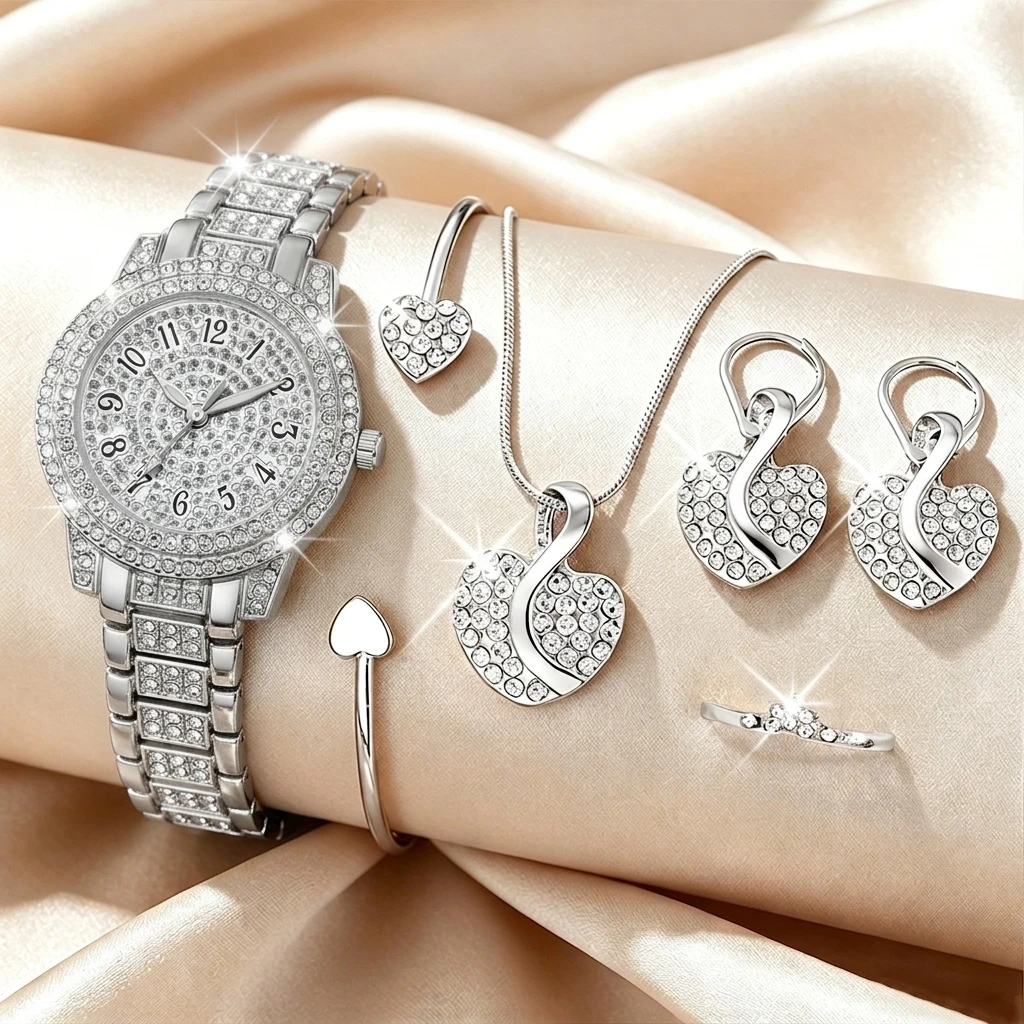 6PCS Fashion Rhinestone Women  - Luxury Watch Kit 评论和价格